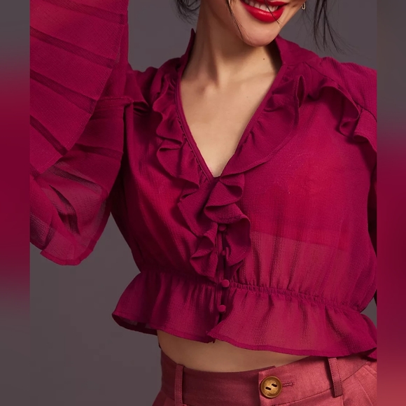 NWT ANTHRO | Sheer V-Neck Blouse - Picture 3 of 5